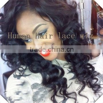 Hot Beauty 5a Grade 20" #1B Natural Black, Loose Curly, Beautiful Wearing, Peruvian virgin hair Lace Front Wig