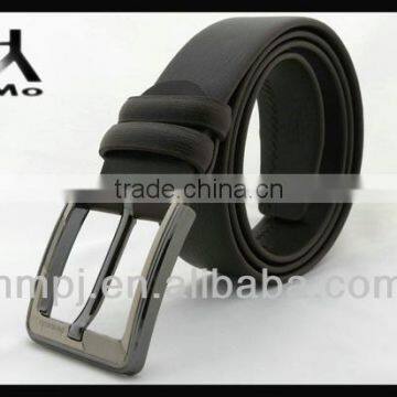 Black color genuine leather belts for mens with pin buckle