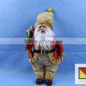 Luxurious Standing Santa Claus Christmas Figure in Red Holly Berry Coat With Corduroy Pants
