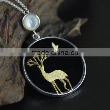 2016 Exquisite Reindeer and Bird 925 Sterling Silver Pendant for Women Fashion Necklace Jewelry