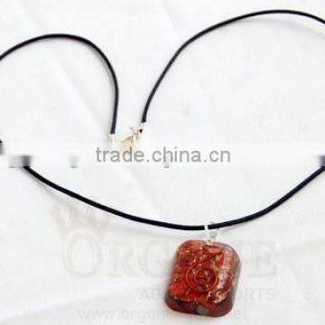 Red Jasper Orgone Rounded Square Pendant With Cord : Wholesale Orgone Supplier Khambhat