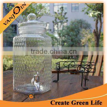 4L Clear Octagon Glass Drink Dispenser Jars With Hermetic Glass Lids