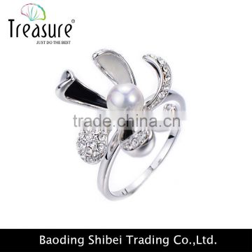 fashion jewelry wholesale hot selling flower shape ring pearl diamond ring