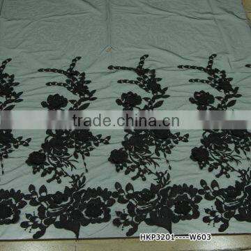 New design 3D applique wide border embroidered lace for bridal dress