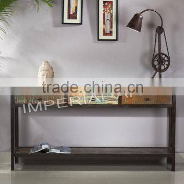 INDIAN IRON AND RECYCLE WOOD CONSOLE TABLE WITH 3 WOODEN DRAWER