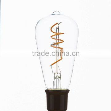 ST64 innovative led antique light bulb 3/5 Watt flexible Filament LED bulb E27 Clear round bulb
