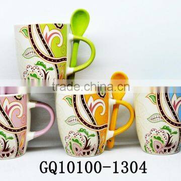 335ml chinese tea cup set with spoon ceramics and decal for promotional gift