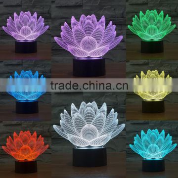 3D Optical Night Light Lotus 7 RGB Light Colors 10 LEDs AA Battery or DC 5V Mixed Lot