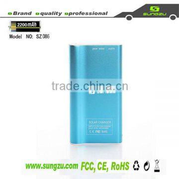 multifunctional external backup solar battery charger 2200mah with LED light
