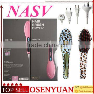 2016 new arrive NASV beauty star hair straightener brush LCD display with ceramic heater and coating ionic straightener brush