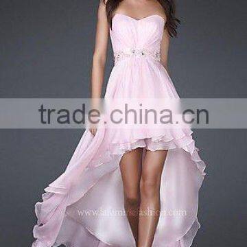 Style RZ-ed085 sweetheart beaded pink chiffon front short and long back prom dress