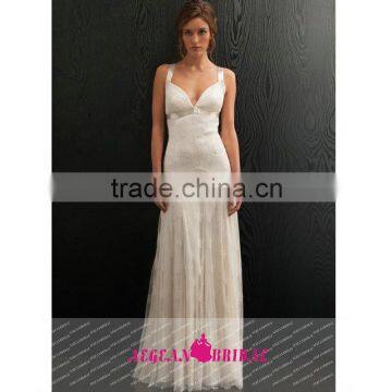 QC3 hot sale sexy v neck A-line bohemian lace wedding dress backless lace sleeveless floor length vestido boda