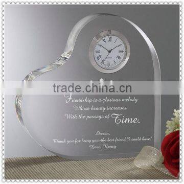 Personality Engraving Crystal Heart Clock For Wedding Souvenir