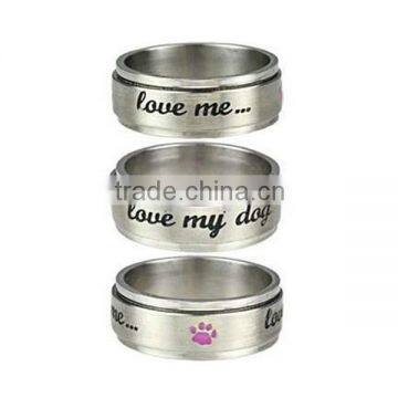 SRR0019 LOVE ME LOVE MY DOG Stainless Steel Paw Print Dog Ring