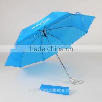 3 folding umbrella with logo blue promotional umbrella