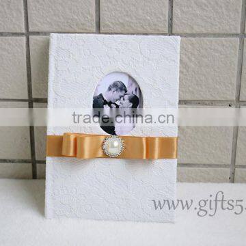 Lace White Fabric Wedding Signature Guest Book photo-4