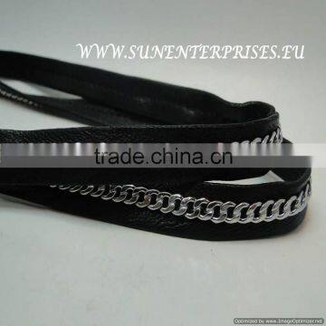 Leather With Chain -one chain black-10mm