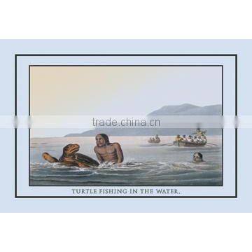 Turtle Fishing In The Water 12x18 Giclee on canvas