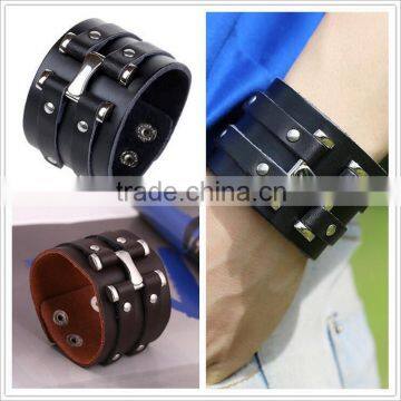 stainless steel leather wrap bracelet with good quality and low price