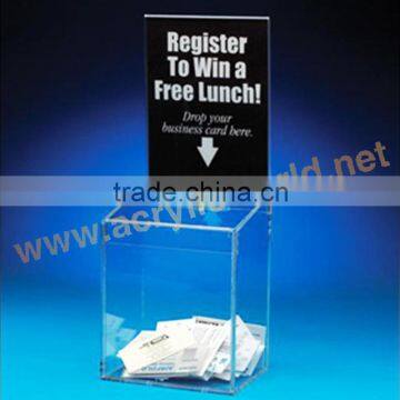 custom made acrylic donation box with sign holder