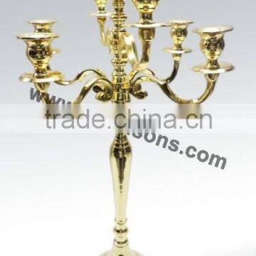 Fashion Wedding Gold Candelabra Centerpiece And 3 Arms Gold Candelabra With Gold Bowl photo-2