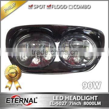 90W/60W LED motorcycle headlight projector for Harley 98-13 Road Glide models black or chrome background hi low sealed beam