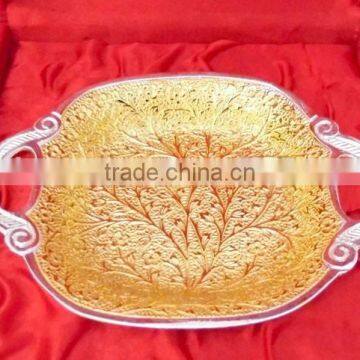 Return Gift Wholesale Price Beautiful Wedding Gift Gold and Silver Plated Brass Tray photo-2