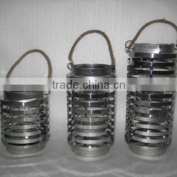 stainless steel outdoor candle lantern with rope handle for home decoration