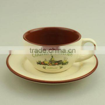 double glaze custom decal ceramic cup and saucer