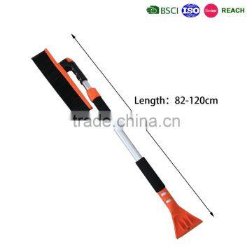 Car Snow Brush with ice scraper and telescopic EVA handle, rotation head