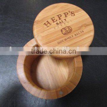 round shaped bamboo wooden salt boxes, salt & spice box wholesale with custom LOGO