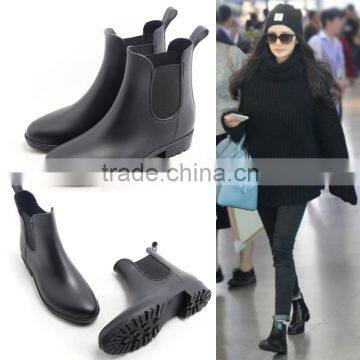 black matte PVC rain shoes wellington boots chelsea waterproof shoes women