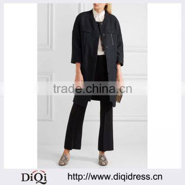Wholesale Ladies Apparel Midnight-lue Hopsack Waist Belt Cropped Sleeves Modern Coat(DQE0384C)