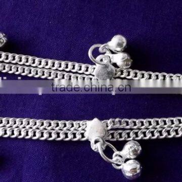 SILVER TONE Chain BELLS Payal ANKLETS Foot Bracelet PAIR photo-2