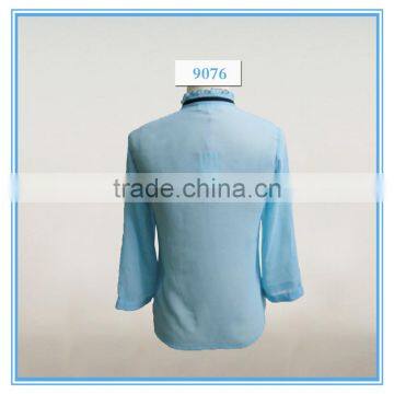 New Model Dri Fit Chiffon Blouse Sky Blue Color Long Sleeve Shirts Wholesale photo-2