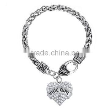 European style twist bracelet Fire girl heart charms bracelet unique design alloy charm chain bracelet