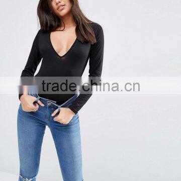 Wholesale Bodysuit With V Neck Long Sleeve And Thong Sexy Photo Women Tight Bodysuit Fitness Clothings photo-2