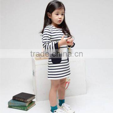 New Spring Girls Black and White Stripe Cotton long Sleeve Dress Kids Fasion Clothes Children's Casual Dress