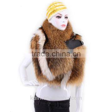 Women's real fox fur shawl knitted fox fur pashmina with pocket warm women scarf