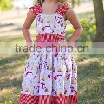 2017 Christmas Girl Party Dress Red Striped Snowman Printed Dress photo-2