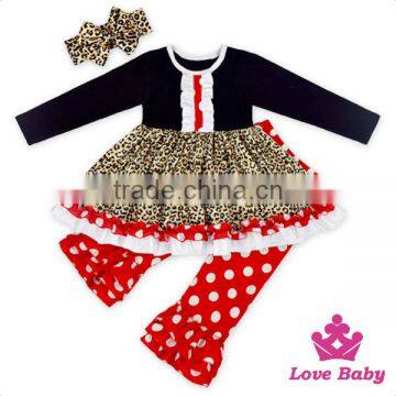 2017 new design Stretchy cotton long sleeve top match ruffle pant set Leopard fabric Easter cloths giggle moon remake outfits