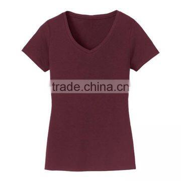 Fancy Design Plain Color Wholesale Blank Fitted V-neck Lady T-shirt photo-4
