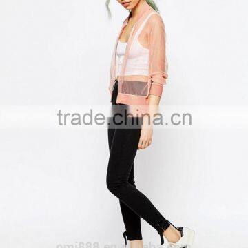 2017 OEM China Manufacturer Sheer Mesh Bomber Jacket With Zipper photo-3
