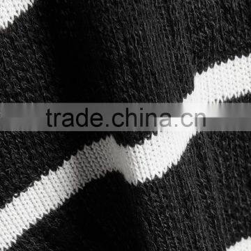 Fashionable V-neck White and Black Strips Pattern Knitwear With Asymmetric Hem and Ribbed Trim photo-4