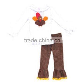 2016 Easter Girls Embroidery Turkey Outfit Boutique Remakes Ruffle Pants Thanksgiying Baby Clothes