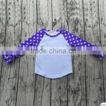 fall cotton newborn baby clothing boutique kids purple ruffle raglan sleeve body blank shirts wholesale girls spring icing t shi