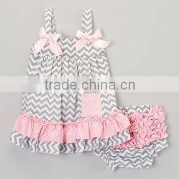 Adorable baby clothing sets chevron swing top and diaper cover bowknot infant gray pink outfits