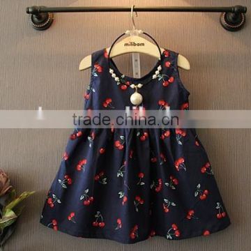 Baby Girl Dress Kids Children Sleeveless Navy Cherry Cotton Dresses Cute Bowknot Summer Clothing Girl