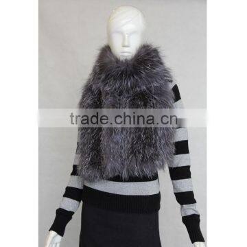 YR656 180*20cm Lady Hot sale Top Quality hand knitted silver fox fur Shawl