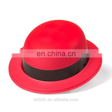 MH-2185 Classic Party kit PVC Red Plain Plastic Bowler Derby Hat